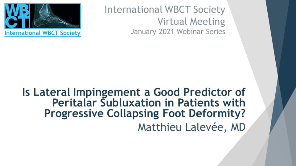 Int. WBCT Society:Is Lateral Impingement a Good Predictor of Peritalar Subluxation in Patients with Progressive Collapsing Foot Deformity?